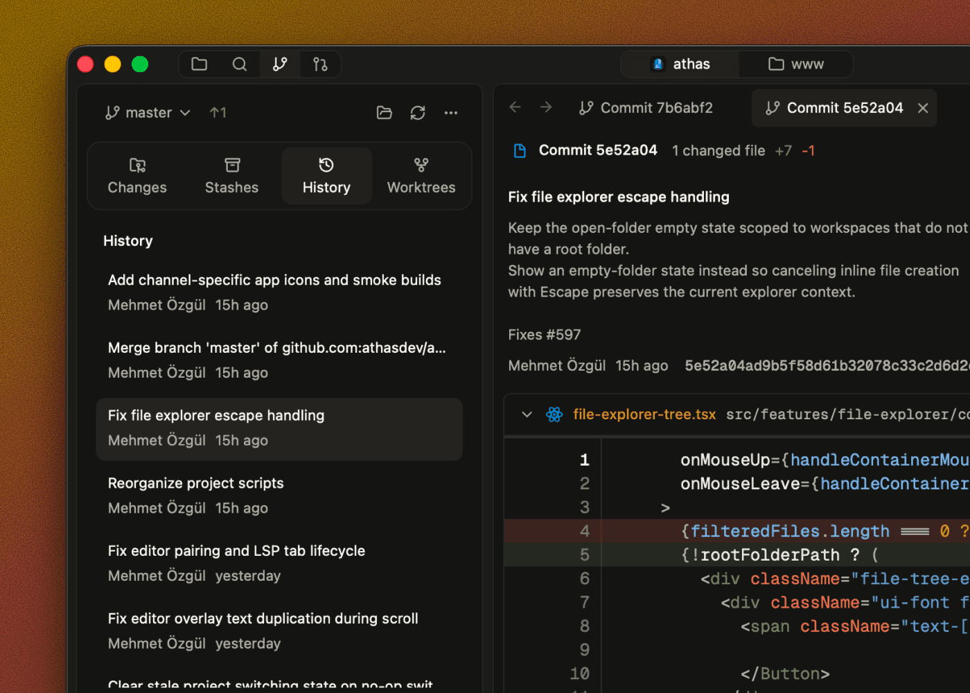 Athas version control panel