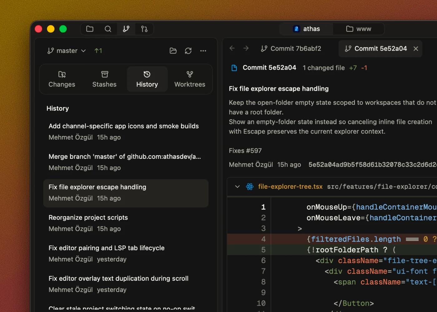 Athas version control panel